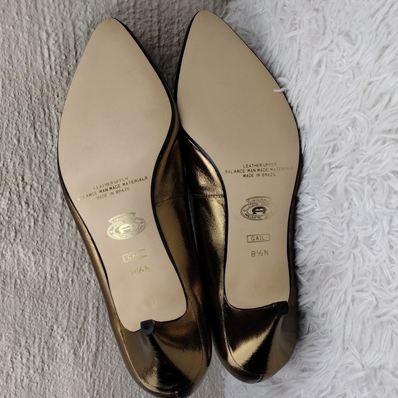 Etienne Aigner Gail Gold Leather Pointed-Toe Skinny Heel Slip On Pump Shoe - Picture 7 of 16